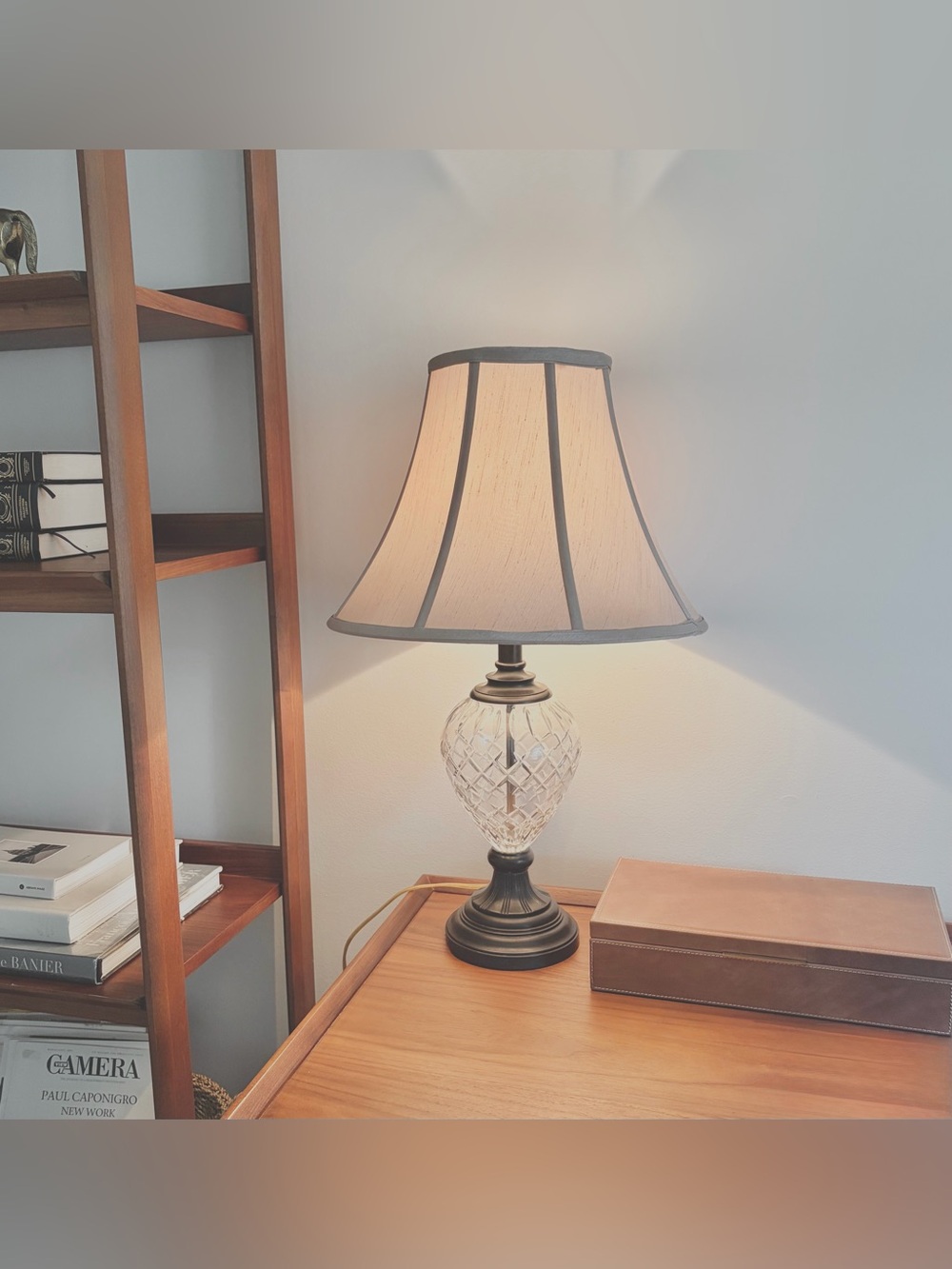 Vintage Mid-Century Crystal Glass Table Lamp